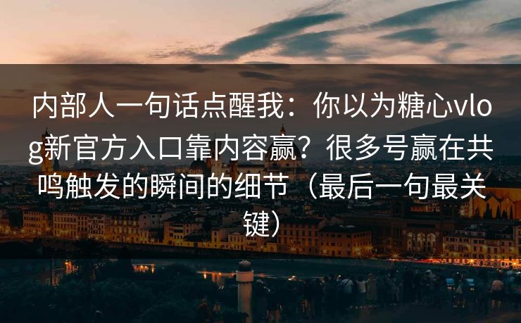 内部人一句话点醒我：你以为糖心vlog新官方入口靠内容赢？很多号赢在共鸣触发的瞬间的细节（最后一句最关键）