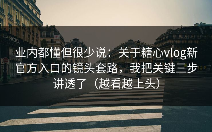 业内都懂但很少说：关于糖心vlog新官方入口的镜头套路，我把关键三步讲透了（越看越上头）