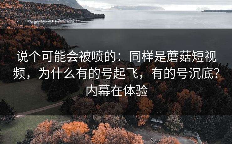 说个可能会被喷的：同样是蘑菇短视频，为什么有的号起飞，有的号沉底？内幕在体验