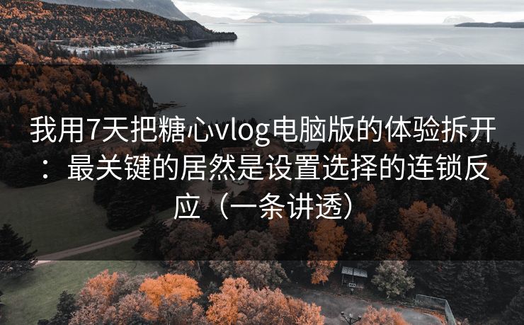 我用7天把糖心vlog电脑版的体验拆开：最关键的居然是设置选择的连锁反应（一条讲透）